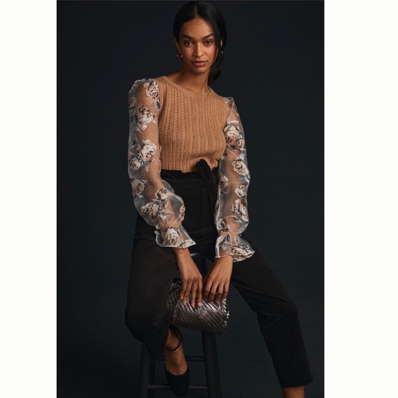 NWT Anthropologie Maeve Contrast-Sleeve Sweater S - Picture 3 of 17